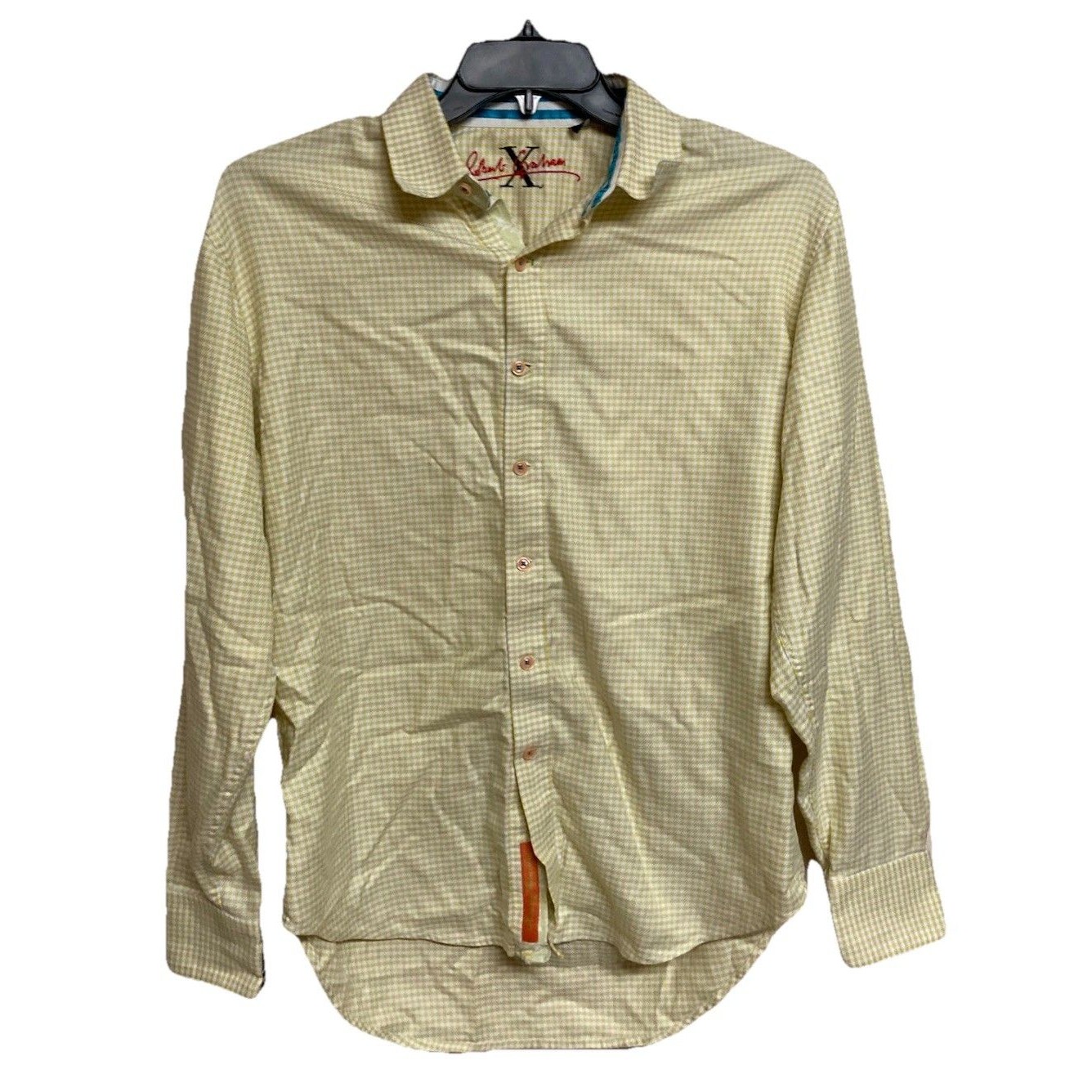 Men's Robert Graham X Long Sleeve Shirt Gingham Plaid Yellow Size Large